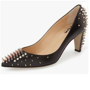 XYD  Spikes High Heel Studded Pumps Pointed Closed Toe Rivets Slip On Edgy Shoes